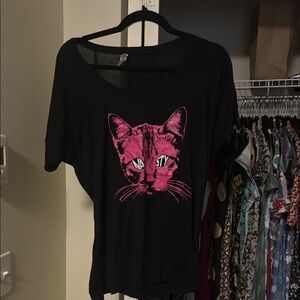 Black Tee with Pink Nasty Cat Design